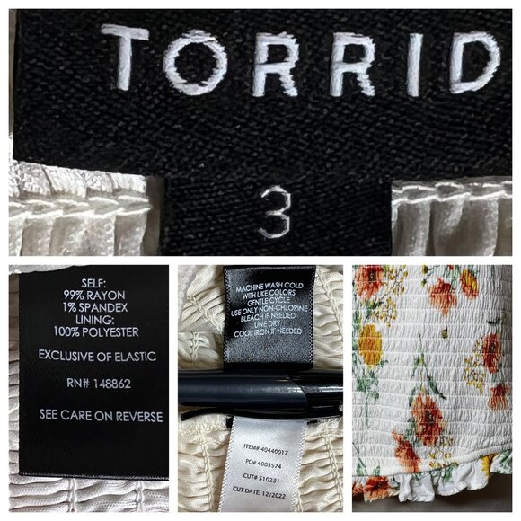 Torrid Women's Warm Sunset Floral Smocked Flutter Sleeve Crop Top Size 3 - Picture 10 of 13